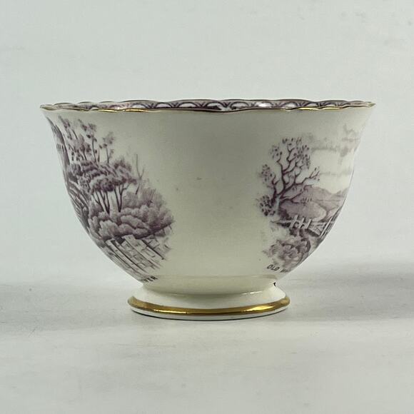 Sutherland China Tea Bowl Historical Britain Warwickshire Purple Gold Rim 1950s - Picture 2 of 13